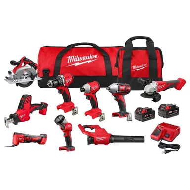 Milwaukee 3692-29, kit: M18 18-Volt Lithium-Ion Cordless Combo Kit (9-Tool) with (2) Batteries and Charger