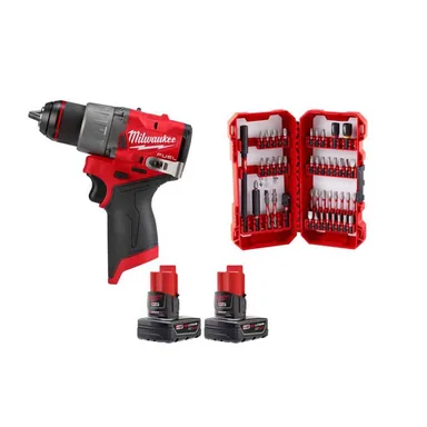Milwaukee 3403-20-48-11-2412-48-32-4023, bundle: M12 FUEL 12V Lithium-Ion Cordless 1/2 in. Drill Driver with (2) 3.0 Ah Batteries & 45 PC SHOCKWAVE Bit Set