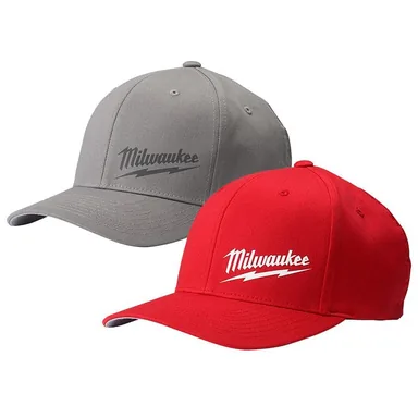 Milwaukee 504G-SM-504R-SM, bundle: Small/Medium Gray Fitted Hat with Small/Medium Red Fitted Hat (2-Pack)