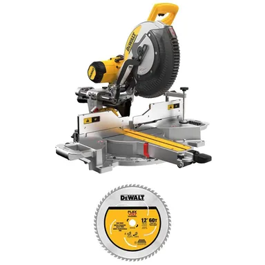 DeWalt DWS780WAFV31260, bundle: 15 Amp Corded 12 in. Double Bevel Sliding Compound Miter Saw w/FLEXVOLT 12 in. 60T Carbide-Tipped Blade Wrench and Clamp