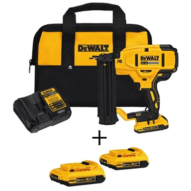 DeWalt DCN680D1DCB203, unclassified: 20V MAX XR Lithium-Ion 18-Gauge Electric Cordless Brad Nailer Kit, (3) 2.0Ah Batteries, Charger, and Bag