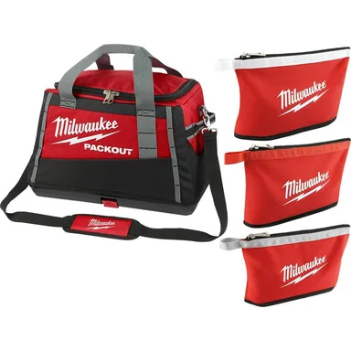 Milwaukee 48-22-8322-48-22-8193, bundle: 20 in. PACKOUT Tool Bag/Tote with Zipper Tool Bags in Multi-Color (3-Pack)