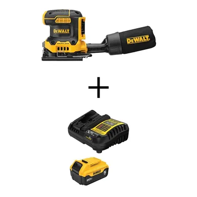 DeWalt DCW200BWDCB205C, bundle: 20V MAX XR Lithium-Ion Cordless Brushless 1/4 Sheet Variable Speed Sander with 20V MAX XR 5 Ah Battery Pack and Charger
