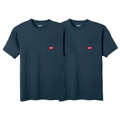 Milwaukee 605BL-M-605BL-M, bundle: Men's Medium Blue GRIDIRON Cotton/Polyester Short-Sleeve Pocket T-Shirt (2-Pack)