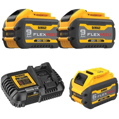 DeWalt DCB609-2WCB606C, bundle: FLEXVOLT 20V/60V MAX Lithium-Ion 9. 0Ah Battery Pack (2 Pack) and FLEXVOLT 20V/60V MAX 6. 0Ah Battery Pack with Charger