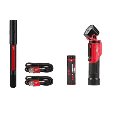 Milwaukee 2010R-2113-21, bundle: 250 Lumens Internal Rechargeable Penlight with Laser and 500 Lumens LED Pivoting REDLITHIUM USB Flashlight