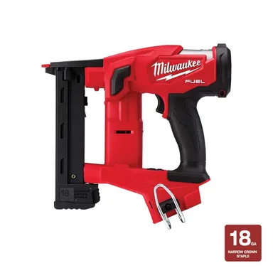 Milwaukee 2749-20, bare tool: M18 FUEL 18-Volt Lithium-Ion Brushless Cordless 18-Gauge 1/4 in. Narrow Crown Stapler (Tool-Only)