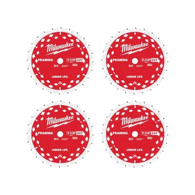 Milwaukee 48-40-0722-48-40-0722, bundle: 7-1/4 in. x 24-Tooth Framing Circular Saw Blade (4-Pack)