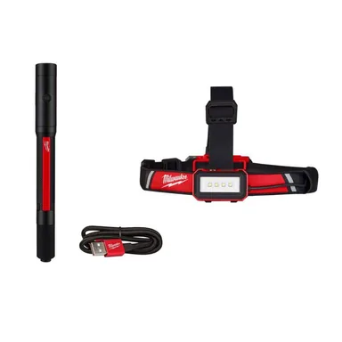 Milwaukee 2010R-2115-21, bundle: 250 Lumens Internal Rechargeable Penlight with Laser and 600 Lumens LED REDLITHIUM USB Low-Profile Hard Hat Headlamp