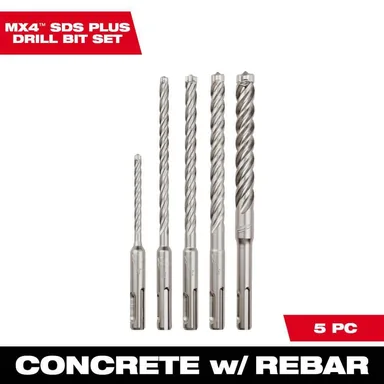 Milwaukee 48-20-7498, accessory: 4-Cutter SDS-PLUS Carbide Hammer Drill Bit Kit (5-Piece)