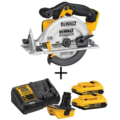 DeWalt DCS391BW2203c, bundle: 20V MAX Lithium-Ion Cordless Circular Saw and 18V to 20V MAX Lithium-ion Battery Adapter Kit (2 Pack)