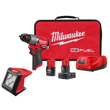 Milwaukee 3403-22-2364-20, bundle: M12 FUEL 12-Volt Lithium-Ion Brushless Cordless 1/2 in. Drill Driver Kit with M12 LED Flood Light