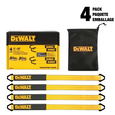 DeWalt DXBC80005, unpowered: 2 in. x 38 in. 4,000 lb. Safe Work Load / 12,000 lb. Break Strength - 4-Piece Premium Axle Strap Kit with Storage Bag