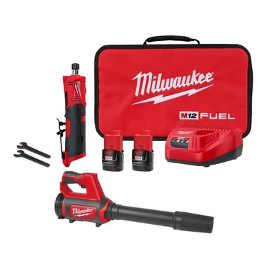 Milwaukee 2486-22-0852-20, bundle: M12 FUEL 12V Lithium-Ion Brushless Cordless 1/4 in. Straight Die Grinder Kit w Two 2.0 Ah Batteries & M12 Spot Blower