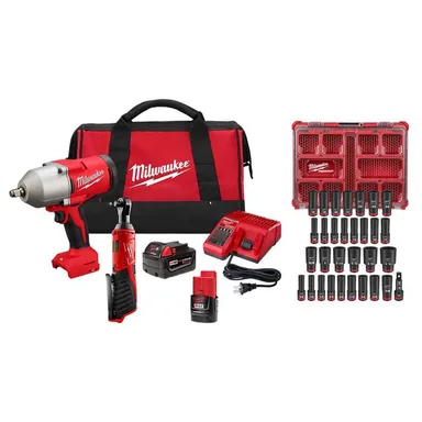 Milwaukee 2666-22RH-49-66-6806, bundle: M12/M18 12/18V Lith-Ion Cordless 3/8 in. Ratchet & 1/2 in. High Torque Impact Wrench Combo Kit with PACKOUT Socket Set
