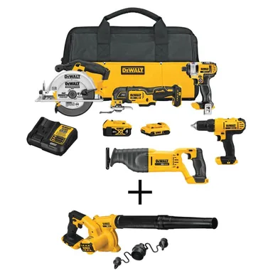DeWalt DCK551D1M1W100, bundle: 20V MAX Cordless 5 Tool Combo Kit, 20V Jobsite Blower, (1) 20V 4.0Ah Battery, (1) 20V 2.0Ah Battery, and Charger