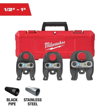 Milwaukee 49-16-2696, accessory: 1/2 in. - 1 in. IPS-P Black Iron Pipe/Steel Press Jaw Kit for M18 FORCE LOGIC Press Tools (photograph from the Home Depot listing)