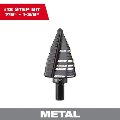 Milwaukee 48-89-9212, accessory: 7/8 in. - 1-3/8 in. #12 Black Oxide Step Drill Bit (5-Steps)