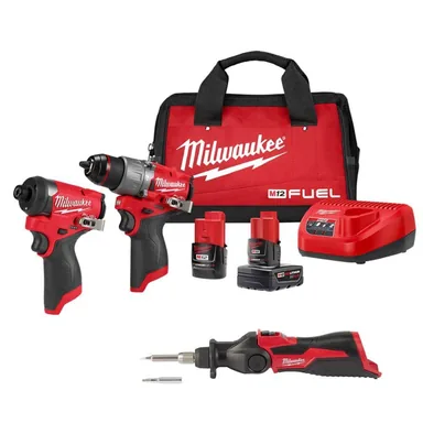 Milwaukee 3497-22-2488-20, bundle: M12 FUEL 12-Volt Li-Ion Brushless Cordless Hammer Drill and Impact Driver Combo Kit (2-Tool) with M12 Soldering Iron
