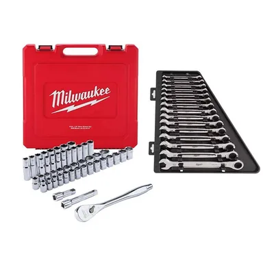 Milwaukee 48-22-9010-48-22-9516, bundle: 1/2 in. Drive SAE/Metric Ratchet and Socket Mechanics Tool Set W/ Metric Combination Ratcheting Wrench Set (62-Piece)