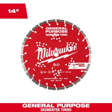 Milwaukee 49-93-9014, accessory: 14 in. DIAMOND MAX General Purpose Segmented Turbo Diamond Blade