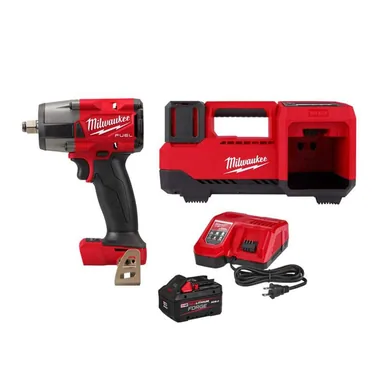 Milwaukee 2962-20-2848-20-48-59-1881, bundle: M18 FUEL Gen-2 18V Lithium-Ion Brushless Cordless Mid Torque 1/2 in. Impact Wrench w/ M18 Inflator & 8.0 Ah Starter Kit