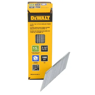 DeWalt DCA15150-1, accessory: 1-1/2 in. x 15-Gauge DA 34-Degree Bright Finish Nails (1000-Pack)