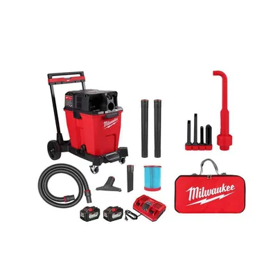 Milwaukee 0930-22HD-49-90-2026-49-90-2019, bundle: M18 FUEL 12 Gal Cordless Dual-Battery Wet/Dry Shop Vac Kit with AIR-TIP 1-1/4 in. - 2-1/2 in. Right Angle Tool and Bag
