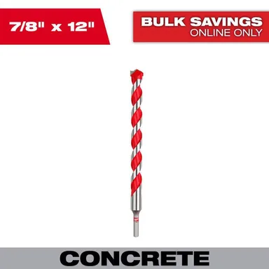 Milwaukee 48-20-9048, accessory: 7/8 in. x 10 in. x 12 in. Carbide Hammer Drill Bit for Concrete, Stone, Masonry Drilling