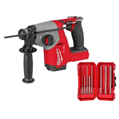 Milwaukee 2908-20-48-20-7663, bundle: M18 FUEL 18V Lith-Ion Brushless Cordless 5/8 in. SDS-Plus Rotary Hammer w/ Drill Bit Kit