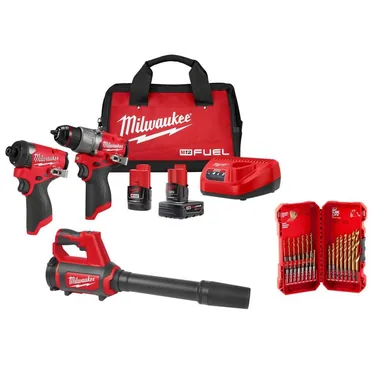 Milwaukee 3497-22-0852-20-48-89-4631, bundle: M12 FUEL 12V Cordless Hammer Drill/Impact 2-Tool Kit + M12 Compact Spot Blower + SHOCKWAVE 23-Pc Titanium Set Combo Kit