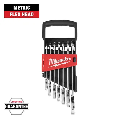 Milwaukee 48-22-9529, unpowered: 144-Position Flex-Head Ratcheting Combination Wrench Set Metric (7-Piece)