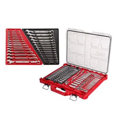 Milwaukee 48-22-9415-48-22-9515-48-22-9486, bundle: Combination SAE/Metric Wrench Mechanics Tool Set with SAE/Metric Ratchet/Socket Tool Set with Packout Case (136-Piece)