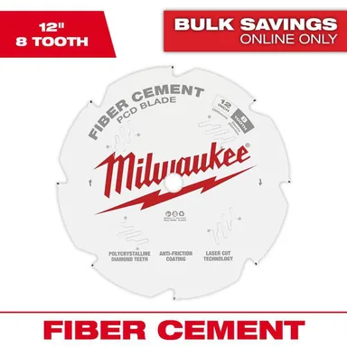 Milwaukee 48-40-7020, accessory: 12 in. x 8-Tooth Polycrystalline Diamond (PCD) Tipped Fiber Cement Cutting Saw Blade (photograph from the Home Depot listing)