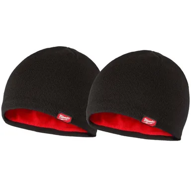 Milwaukee M751B-M751B, bundle: Men's Black Fleece-Lined Beanie Cap (2-Pack)
