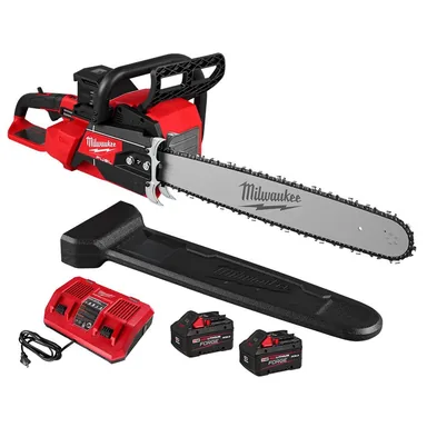 Milwaukee 2827-22, kit: M18 FUEL 18V Brushless Cordless 20 in. Dual Battery Chainsaw Kit with (2) 8.0 Ah FORGE Batteries, Dual Bay Rapid Charger
