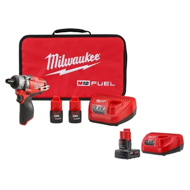 Milwaukee 2402-22-48-59-2440, bundle: M12 FUEL 12V Lithium-Ion Brushless Cordless 1/4 in. Hex 2-Speed Screwdriver Kit W/3 Batteries, Bag, and Charger