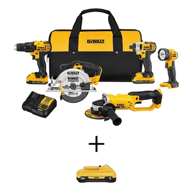 DeWalt DCK521D2WDCB240, bundle: 20V MAX Lithium-Ion Cordless 5 Tool Combo Kit with 20v 4.0 Ah Compact Battery, (2) 20V 2.0Ah Batteries and Charger