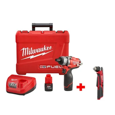 Milwaukee 2402-22-2415-20: M12 FUEL 12V Cordless 1/4 in. Hex 2-Speed Screwdriver Kit with M12 3/8 in. Right Angle Drill (Tool-Only)