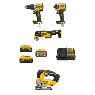 DeWalt DCK316ST2M1W34B, bundle: 20V MAX Lithium-Ion Cordless Combo Kit (3-Tool) and Brushless Jigsaw w/ FLEXVOLT 6Ah, 20V 6Ah & 4 Ah Batteries & Charger