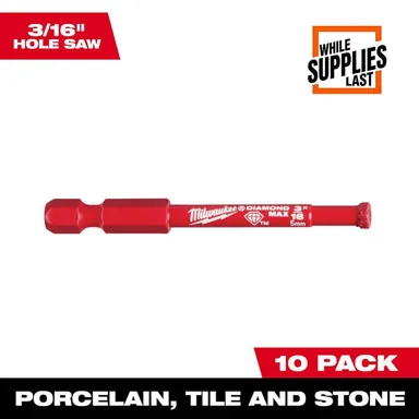 Milwaukee 49-56-0540, accessory: 3/16 in. Diamond Max Hole Saw (10-Pack)