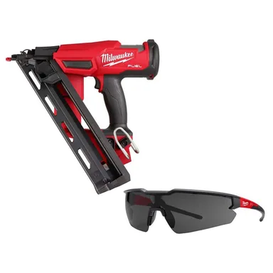 Milwaukee 2839-20-48-73-2015, bundle: M18 FUEL 18-Volt Lithium-Ion Brushless Cordless Gen 2 15GA Finish Nailer Tool Only w/Tinted Anti Scratch Safety Glasses