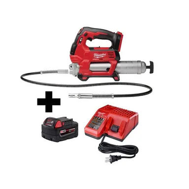 Milwaukee 2646-20-48-59-1850, bundle: M18 18V Lithium-Ion Cordless Grease Gun 2-Speed W/M18 Starter Kit W/one 5.0 Ah Battery and Charger