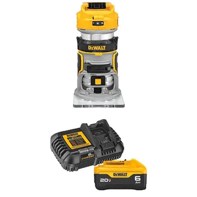 DeWalt DCW600BWDCB206C, bundle: 20V MAX XR Lithium-Ion Cordless Brushless Fixed Base Compact Router with 6.0 Ah Battery Pack and Charger Kit