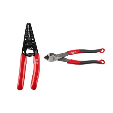 Milwaukee MT702-MT558, bundle: 8-20 AWG Dipped Grip Wire Stripper & Cutter (USA) and 8" Diagonal Comfort Grip Cutting Pliers (USA)