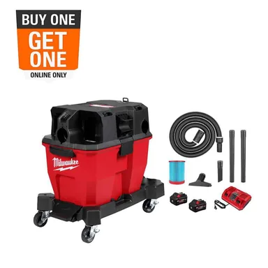 Milwaukee 0920-22HD, kit: M18 FUEL 9 Gal. Cordless DUAL-BATTERY Wet/Dry Shop Vacuum Kit with (2) 8.0 ah Batteries, Filter, Hose, and Accessories