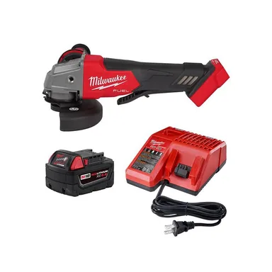 Milwaukee 2880-20-48-59-1850, bundle: M18 FUEL 18V Lithium-Ion Brushless Cordless 4-1/2 in./5 in. Grinder and Starter Kit w/(1) 5.0 Ah Battery and Charger