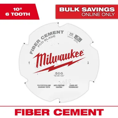 Milwaukee 48-40-7010, accessory: 10 in. x 6-Tooth Polycrystalline Diamond (PCD) Tipped Fiber Cement Cutting Saw Blade