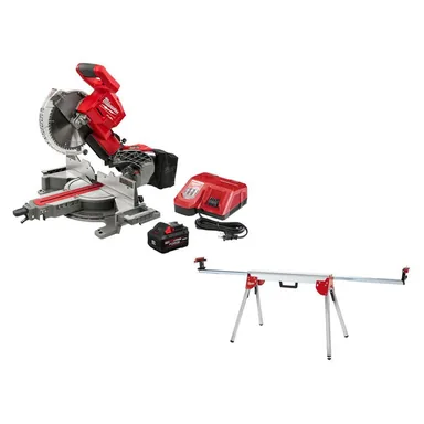 Milwaukee 2734-21-48-08-0551, bundle: M18 FUEL 18V Lithium-Ion Brushless Cordless 10 in. Dual Bevel Sliding Compound Miter Saw Kit with Miter Saw Stand