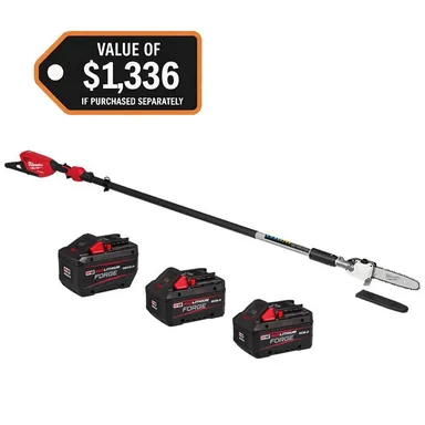Milwaukee 3013-20-48-11-1813-48-11-1881-48-11-1881, bundle: M18 FUEL 10 in. 18V Brushless Cordless Telescoping Pole Saw w/(1) FORGE 12.0 Ah Battery & (2) FORGE 8.0 Ah Battery